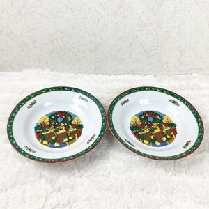 Vintage Trisa Christmas Memories 2 Soup Bowls Holly Teddy Bears Retro Holiday